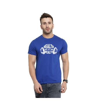 Health Is Wealth Unisex Biowash Tshirt - Royal Blue